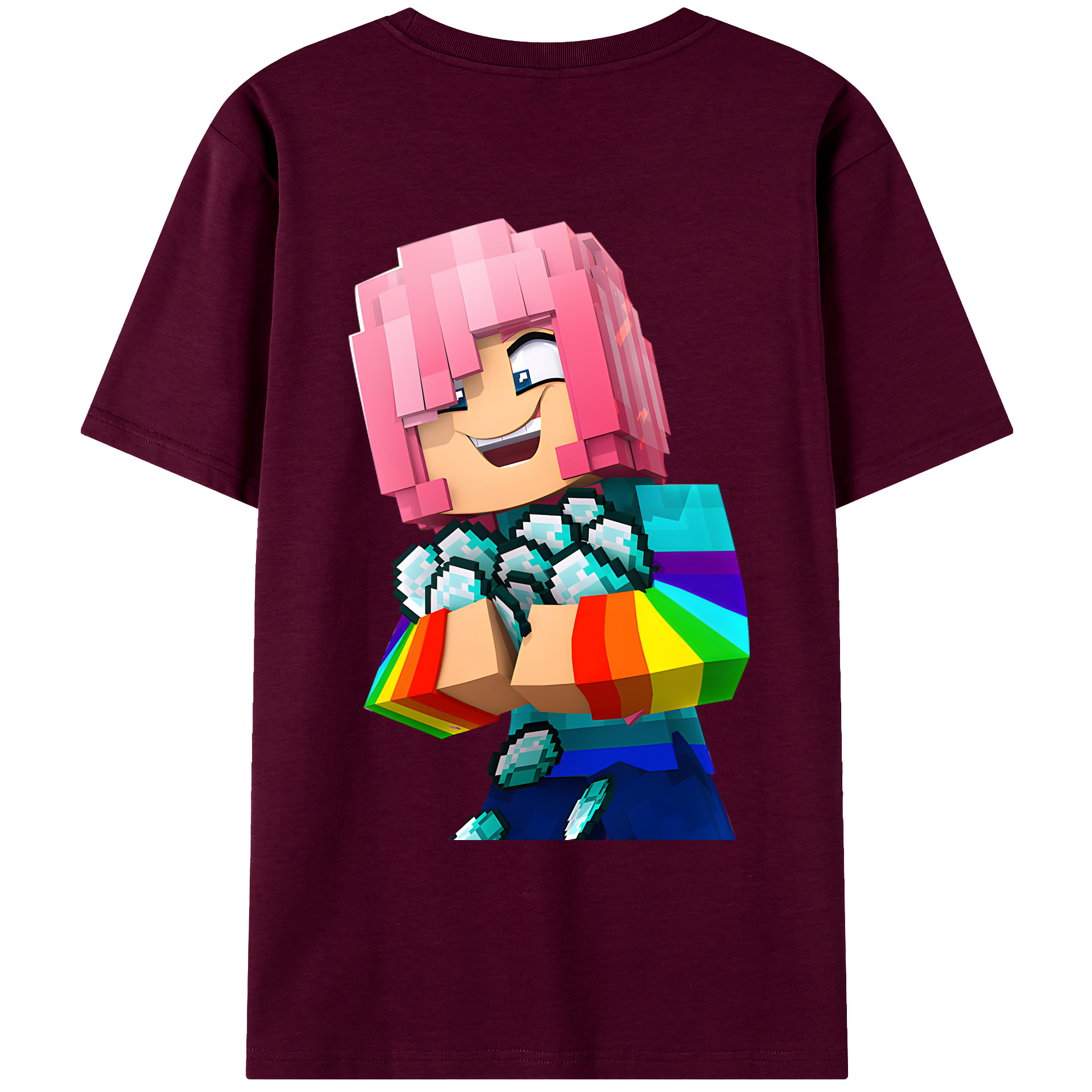 （画像用） マインクラフト ブロックの世界 Minecraft MC Block world レディース半袖Tシャツ(バックプリント)